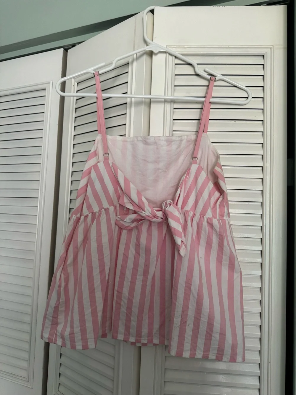 J. Crew Pink and White Striped Spaghetti Strap Peplum Top